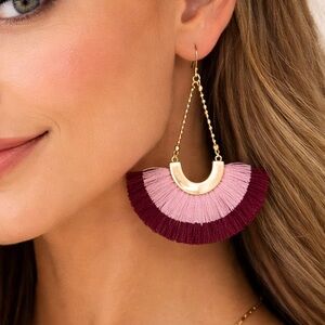 Pomina Boho Tassel Fan Dangle Earrings Pink Burgundy (BR1010/1)